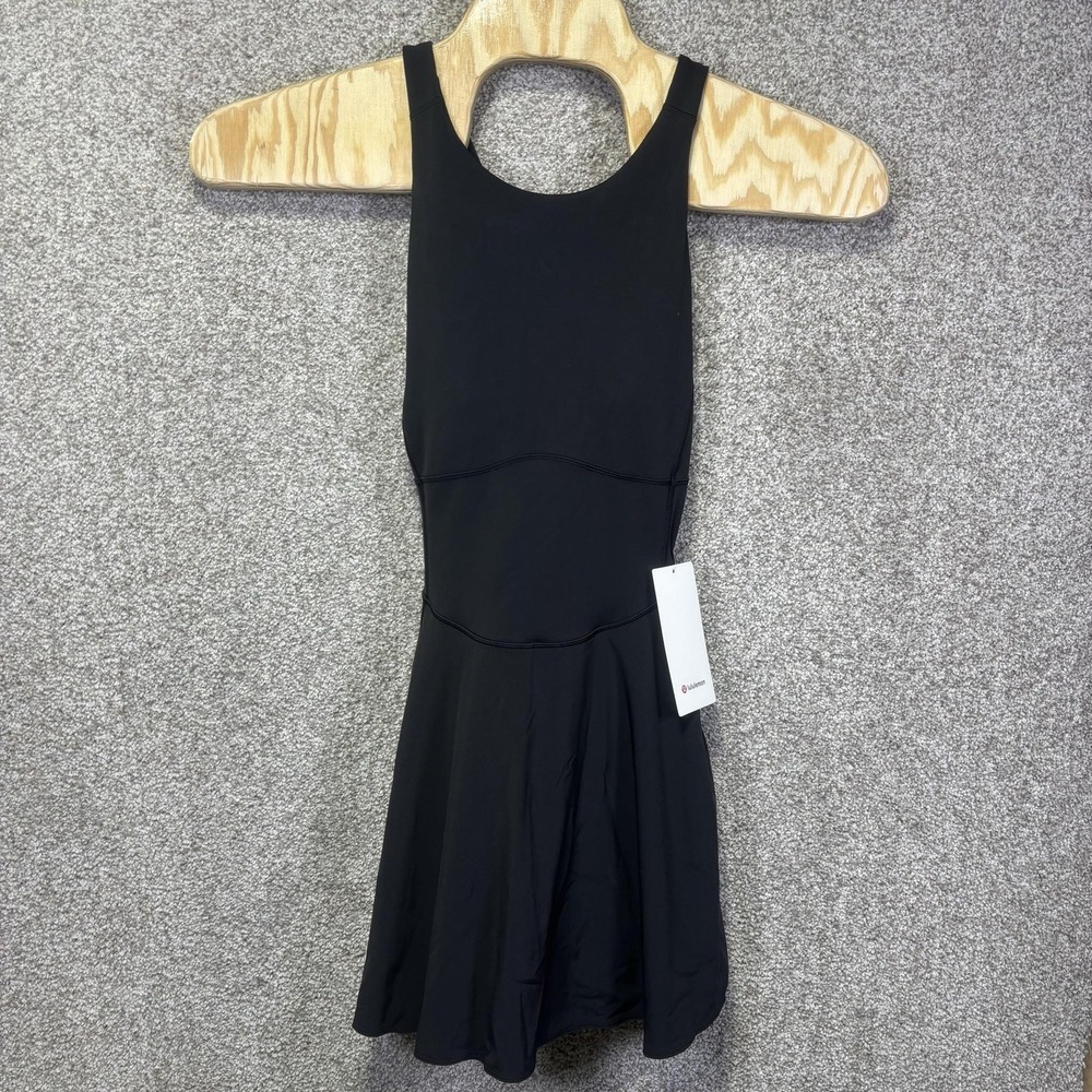 NWT Lululemon Court Crush Dress Womens 12 Black Tennis Fit & Flare Built In Bra